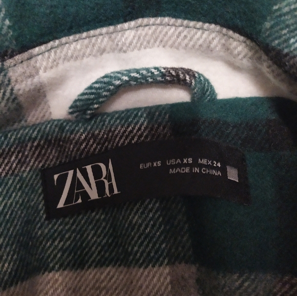Zara Green and White Plaid Shacket Size XS - Picture 3 of 3